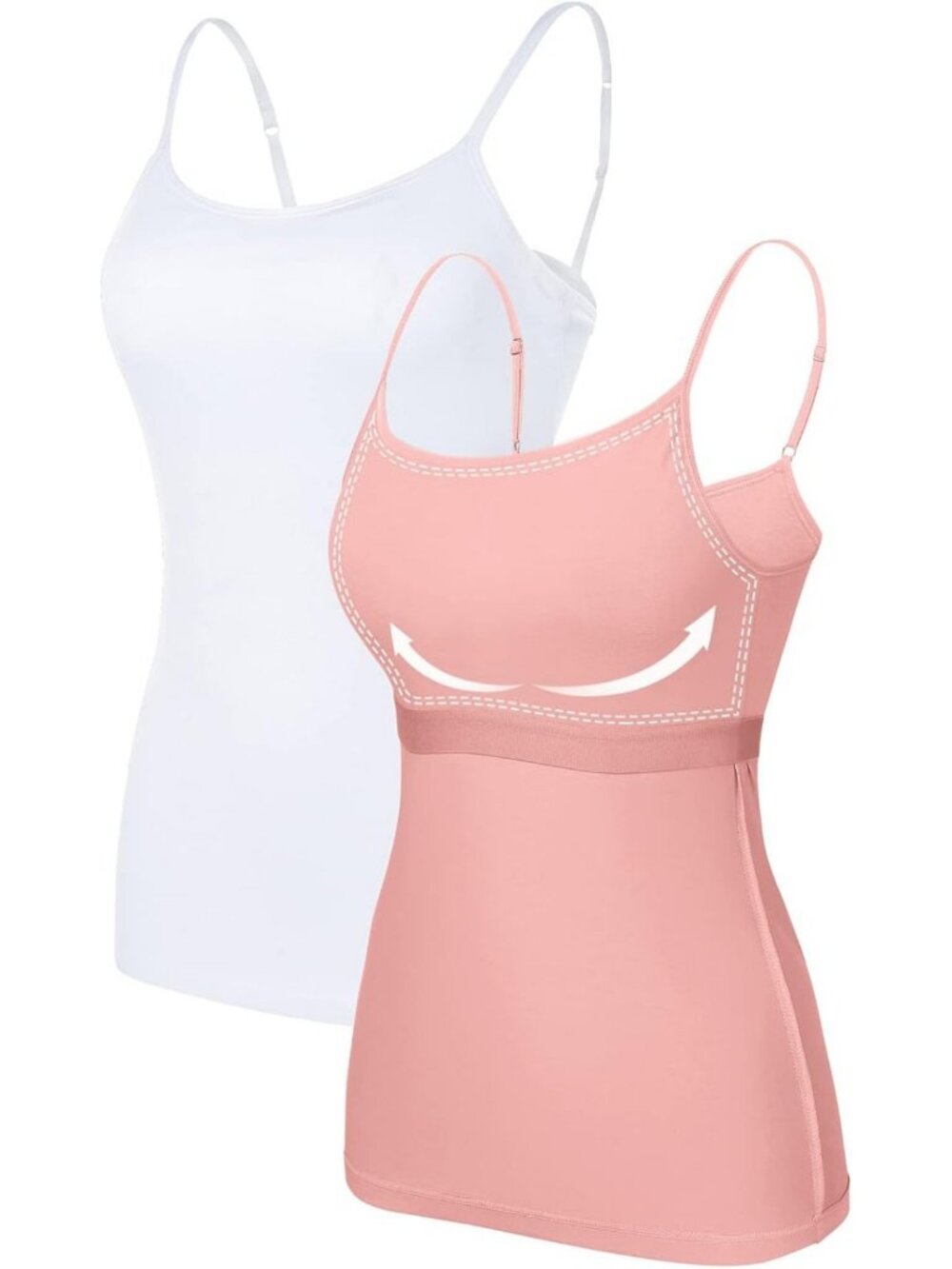 Cotton Tank Tops for Women - Built-in Shelf Bra Camisole, 2 Pack, Comfortable